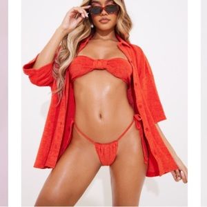 Coral terry cloth bikini